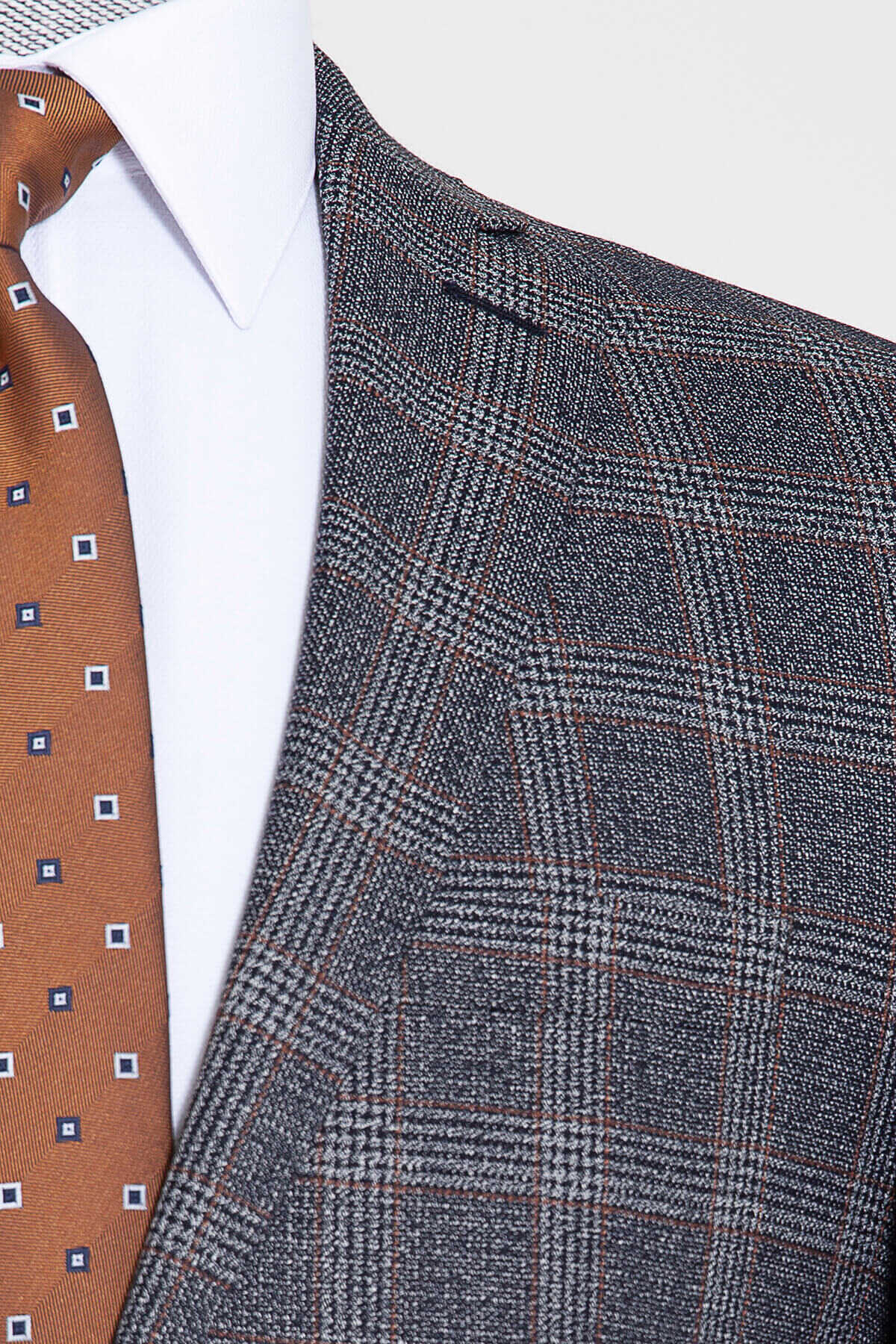 Slim Fit Notch Lapel Plaid Check Navy Casual Suit - SAYKI