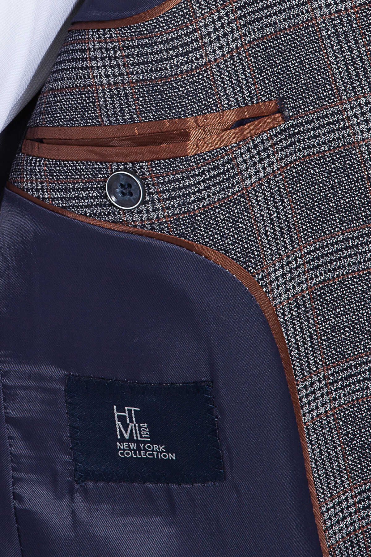 Slim Fit Notch Lapel Plaid Check Navy Casual Suit - SAYKI