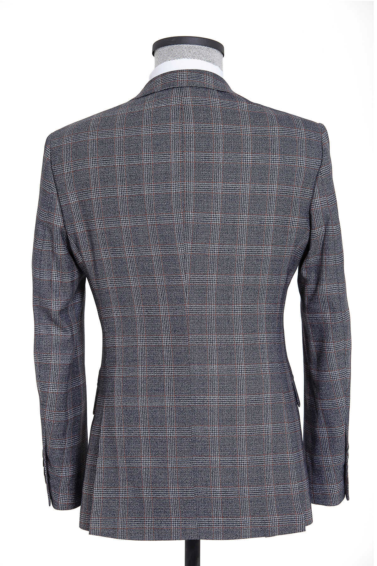 Slim Fit Notch Lapel Plaid Check Navy Casual Suit - SAYKI