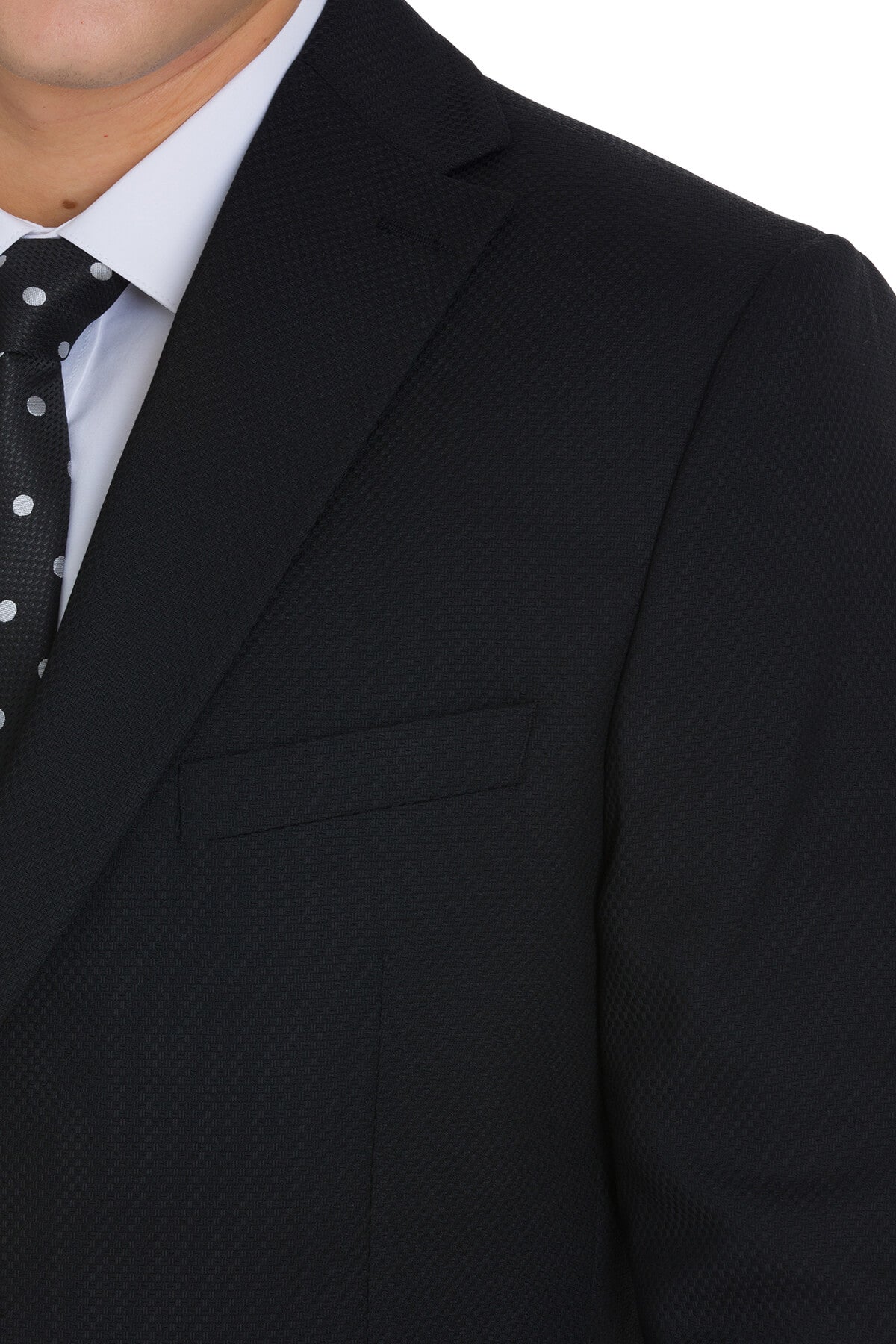 Slim Fit Notch Lapel Textured Black Classic Suit - SAYKI