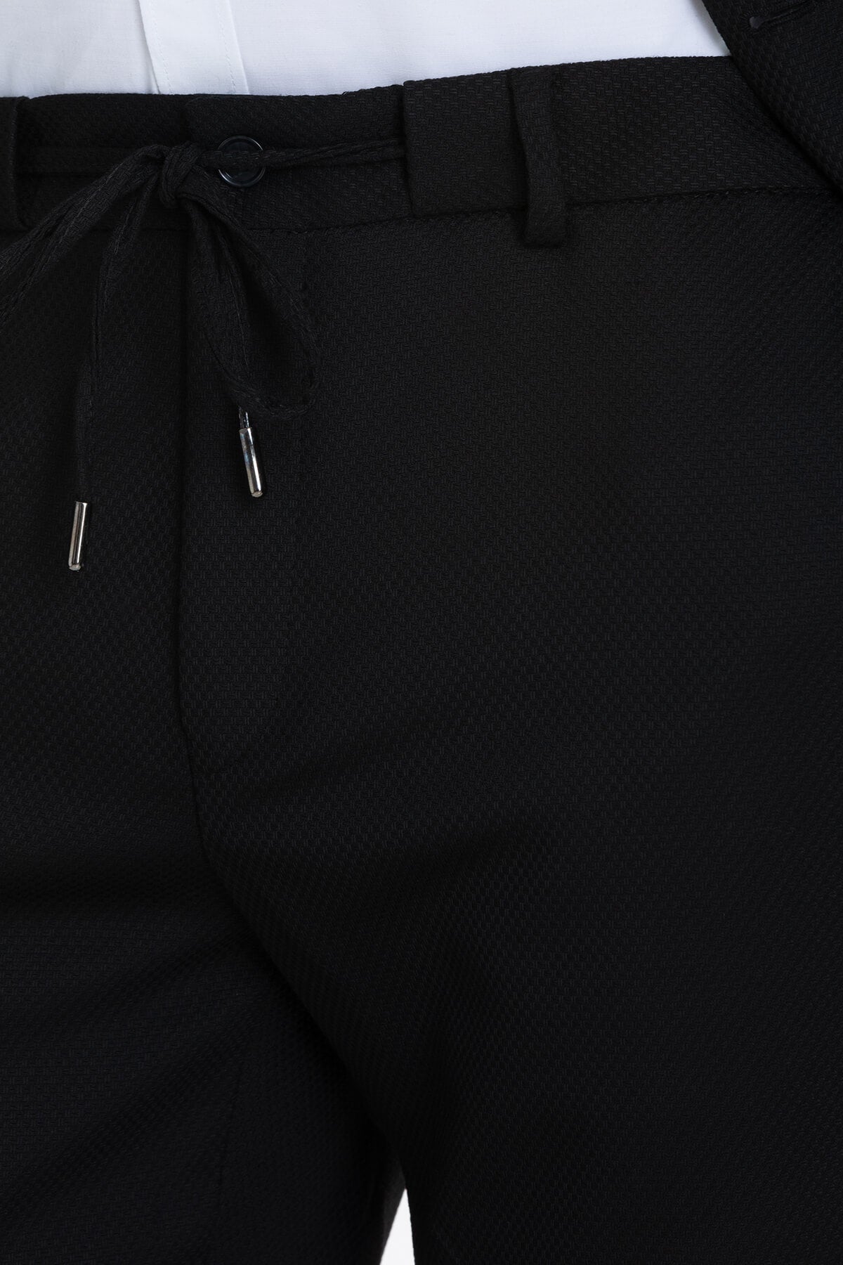 Slim Fit Notch Lapel Textured Black Classic Suit - SAYKI