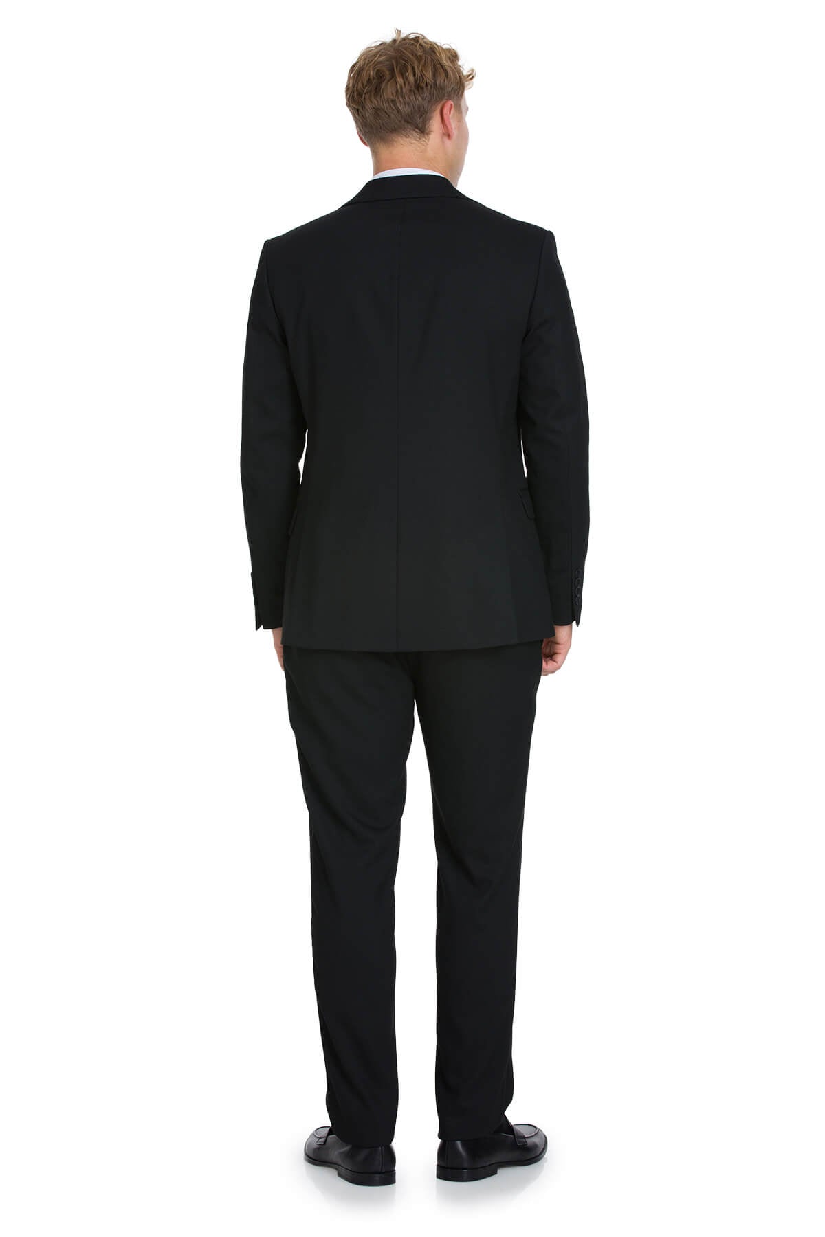 Slim Fit Notch Lapel Textured Black Classic Suit - SAYKI