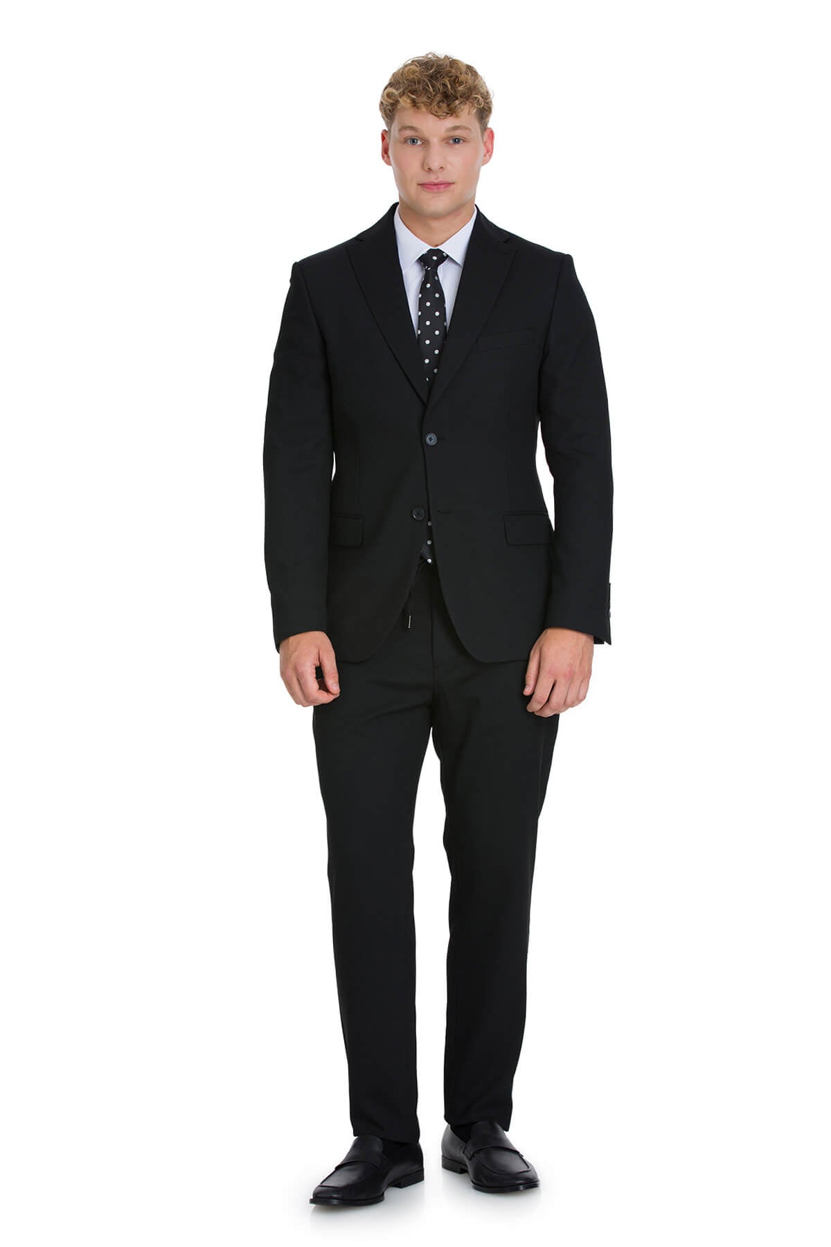 Slim Fit Notch Lapel Textured Black Classic Suit - SAYKI