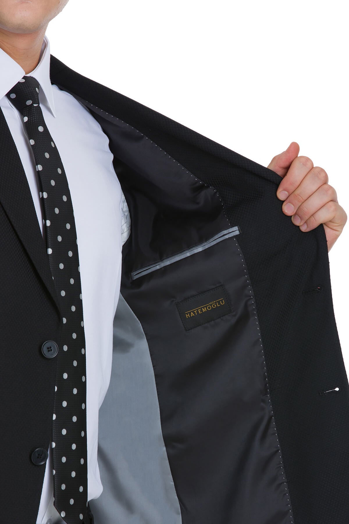 Slim Fit Notch Lapel Textured Black Classic Suit - SAYKI