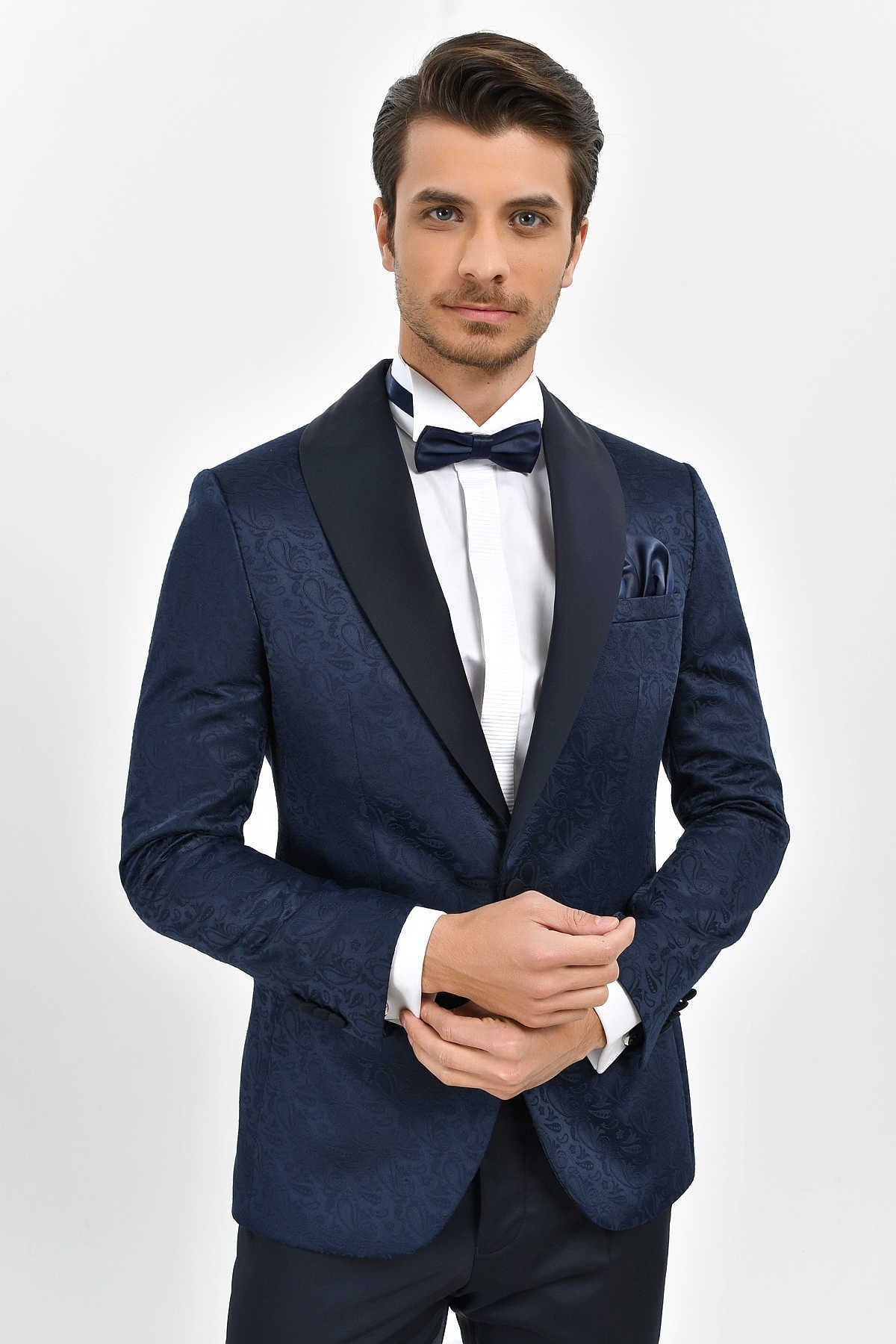 Slim Fit Paisley Navy Peak Lapel Classic Tuxedo - SAYKI