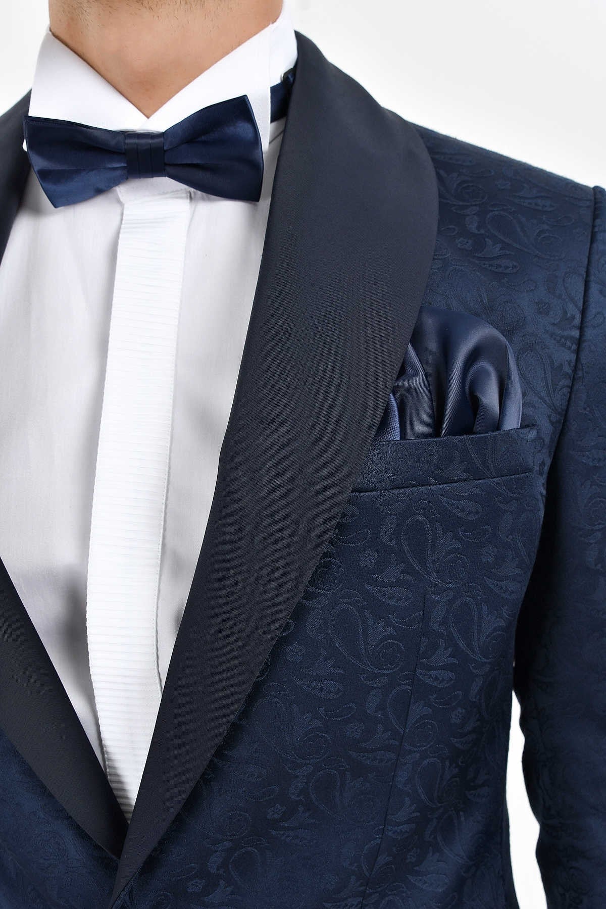 Slim Fit Paisley Navy Peak Lapel Classic Tuxedo - SAYKI