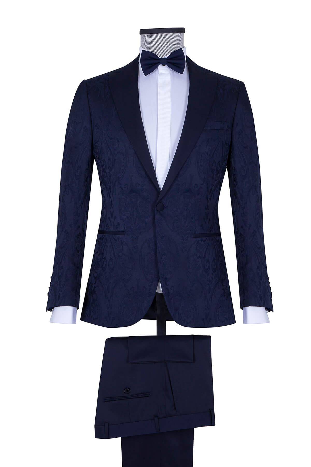 Slim Fit Paisley Navy Peak Lapel Classic Tuxedo - SAYKI