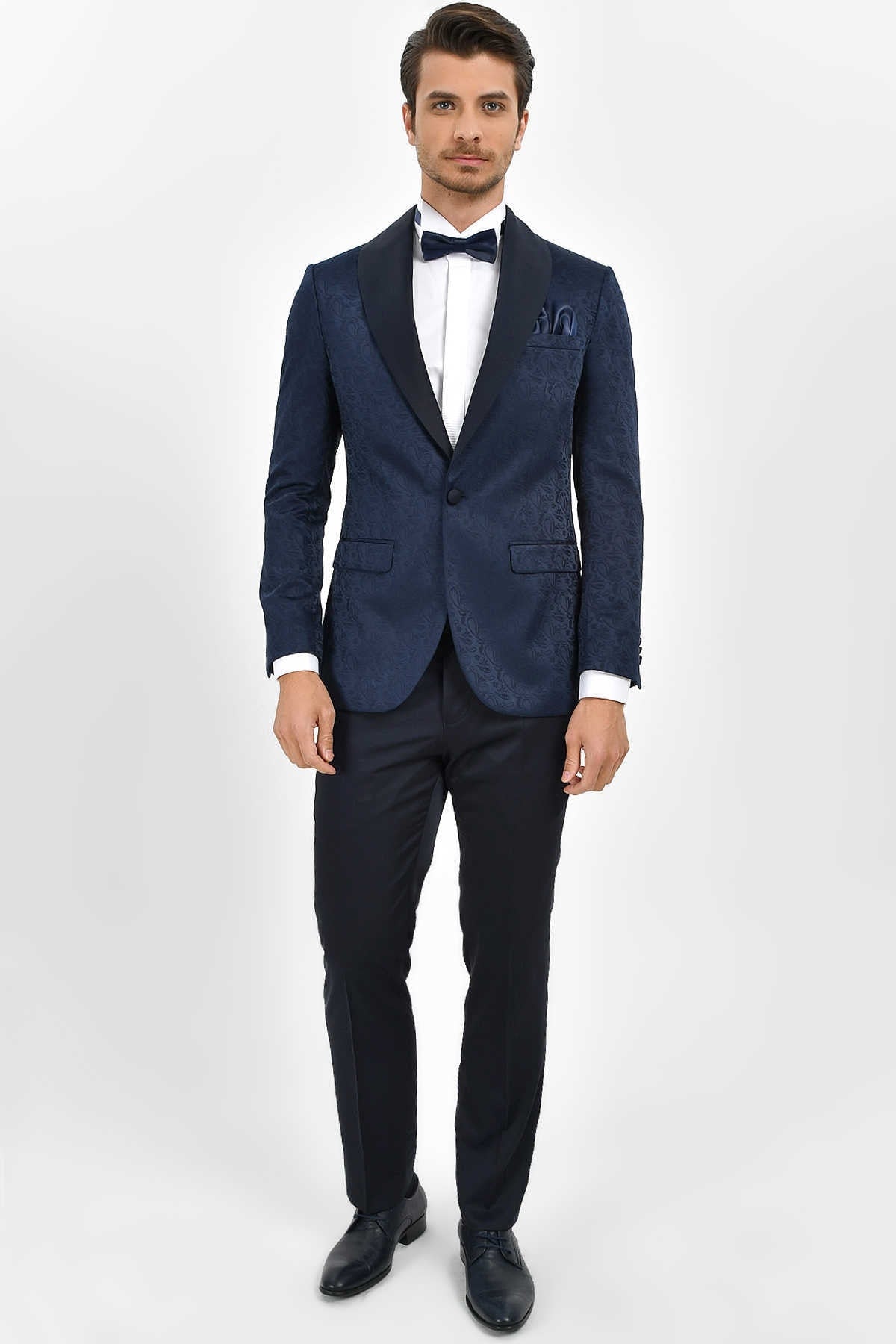 Slim Fit Paisley Navy Peak Lapel Classic Tuxedo - SAYKI
