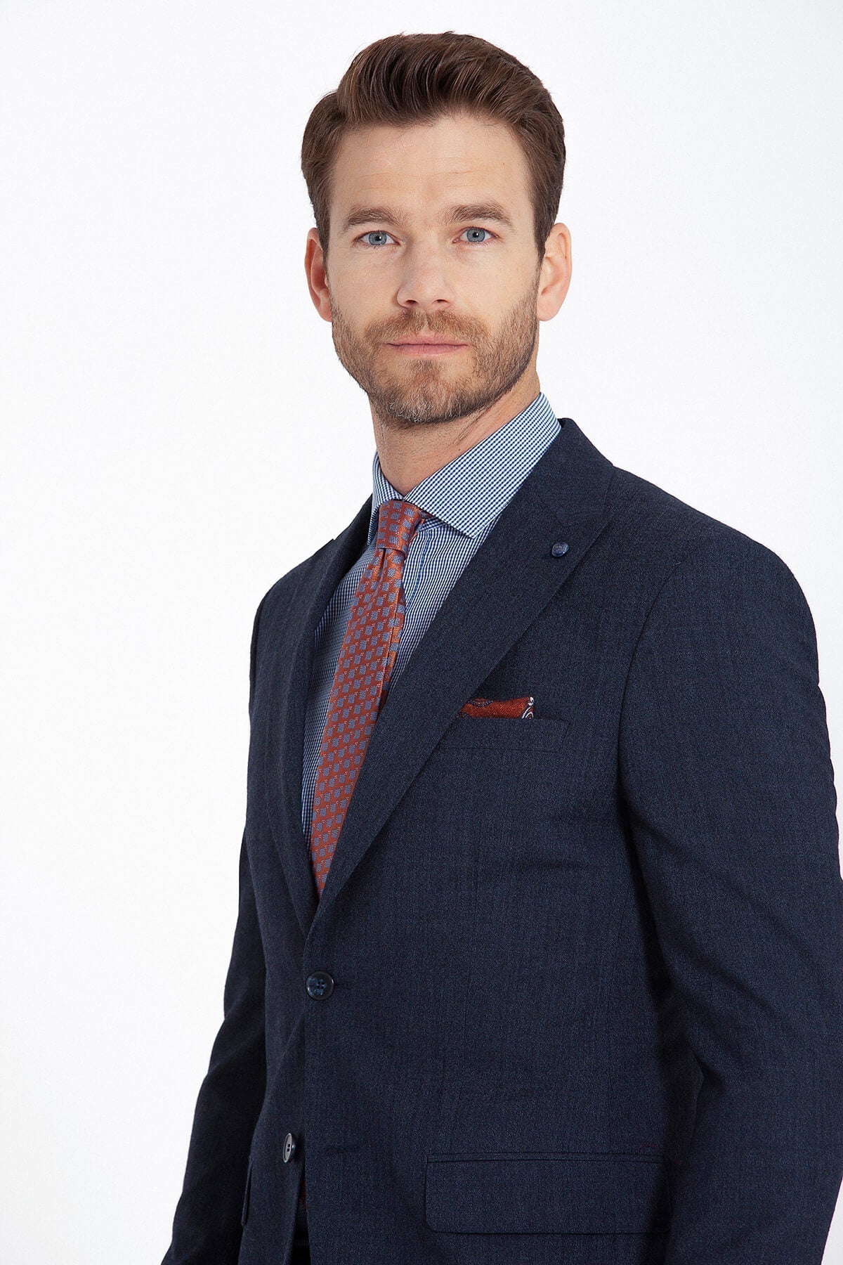 Slim Fit Peak Lapel Wool Blend Navy Classic Suit - SAYKI