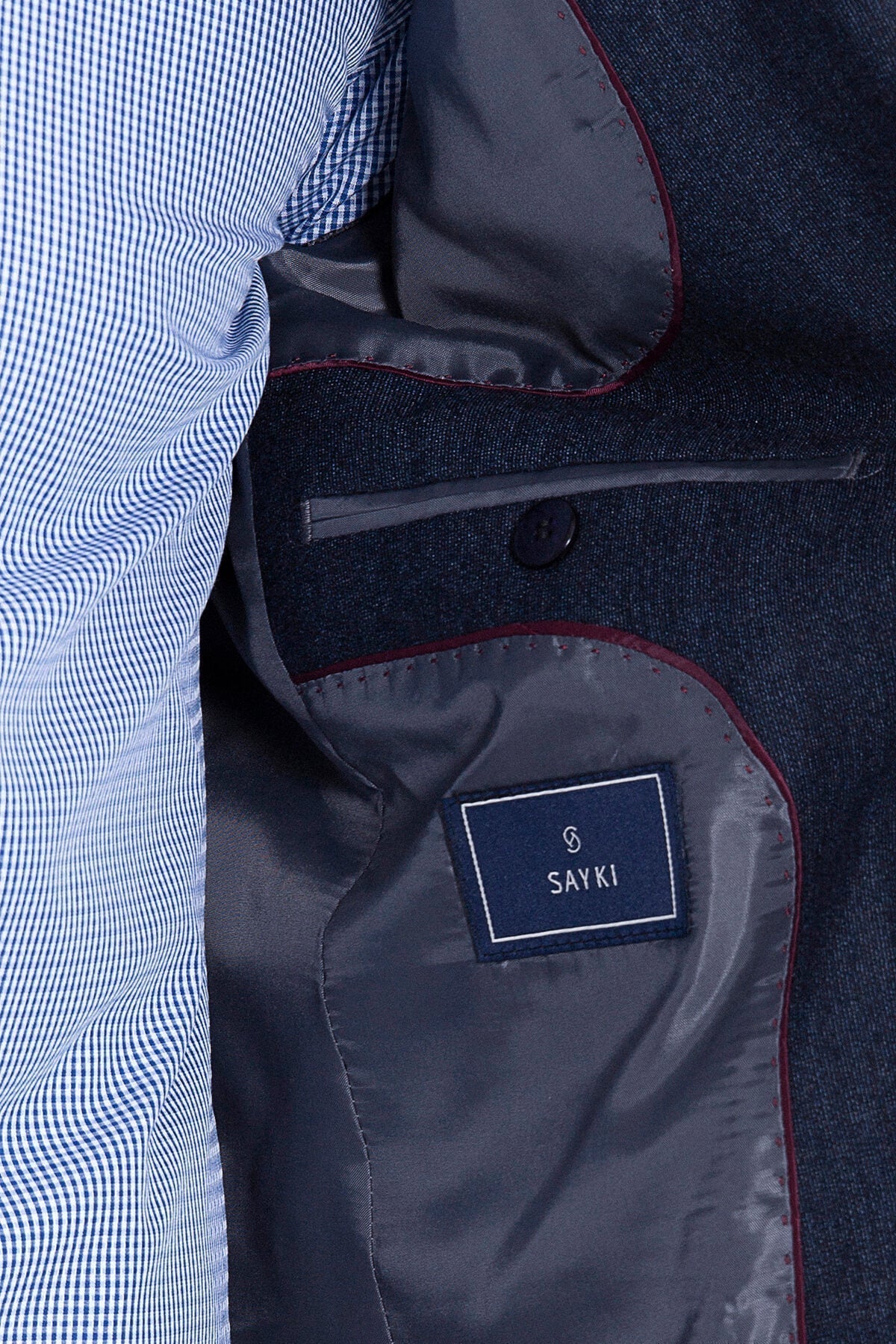 Slim Fit Peak Lapel Wool Blend Navy Classic Suit - SAYKI