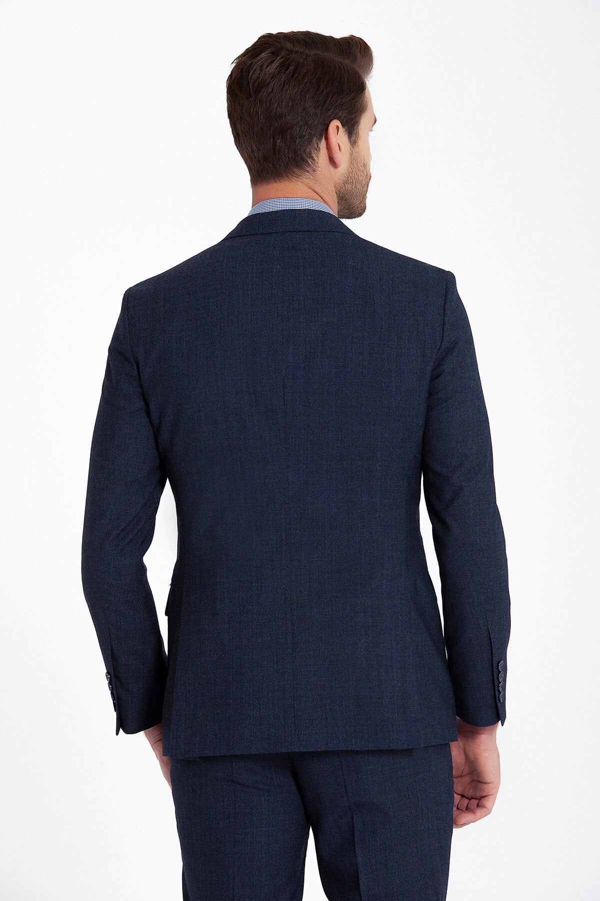 Slim Fit Peak Lapel Wool Blend Navy Classic Suit - SAYKI