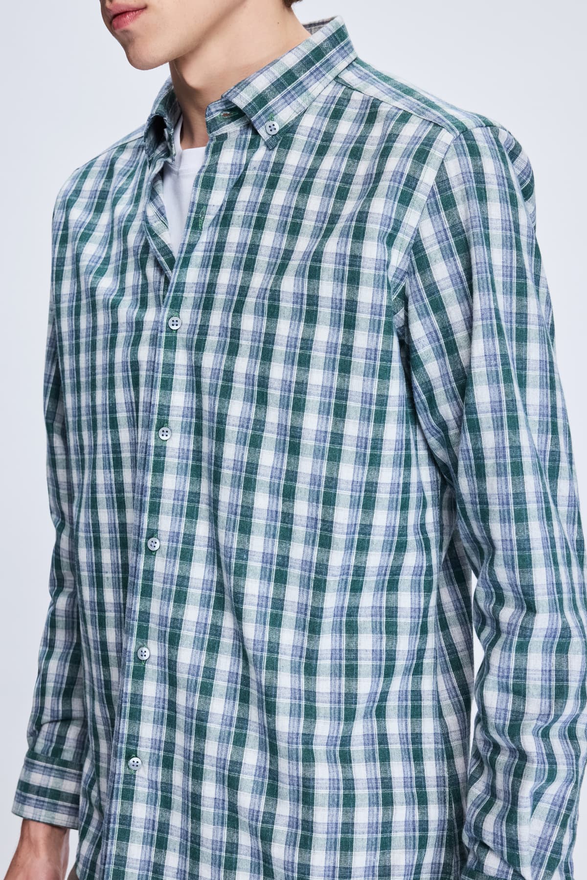 Slim Fit Plaid Cotton Blend Khaki Casual Shirt - SAYKI