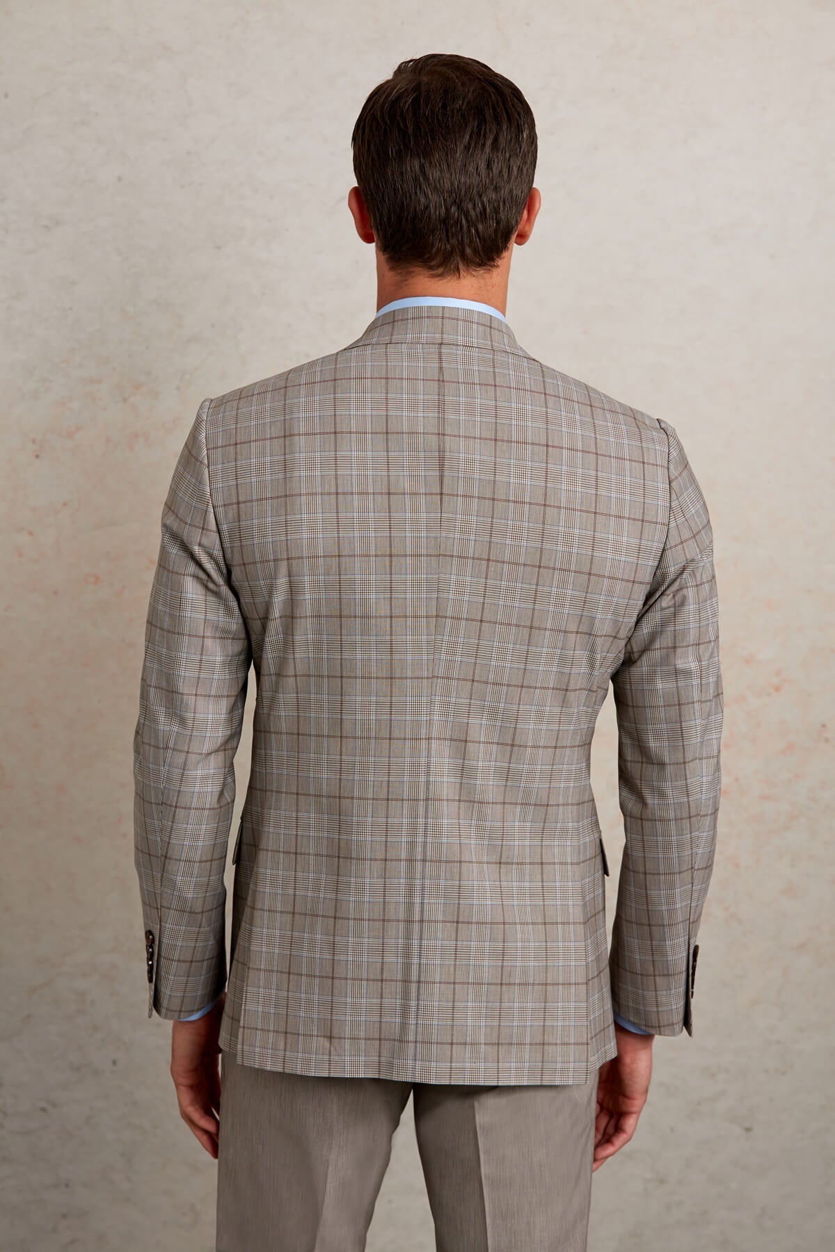 Slim Fit Plaid Wool Blend Beige Casual Suit - SAYKI