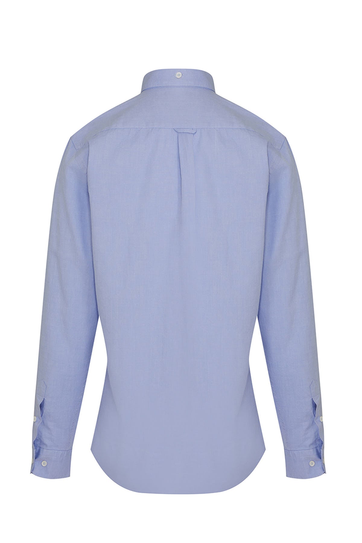 Slim Fit Plain Button-Down Cotton Blue Casual Shirt - SAYKI