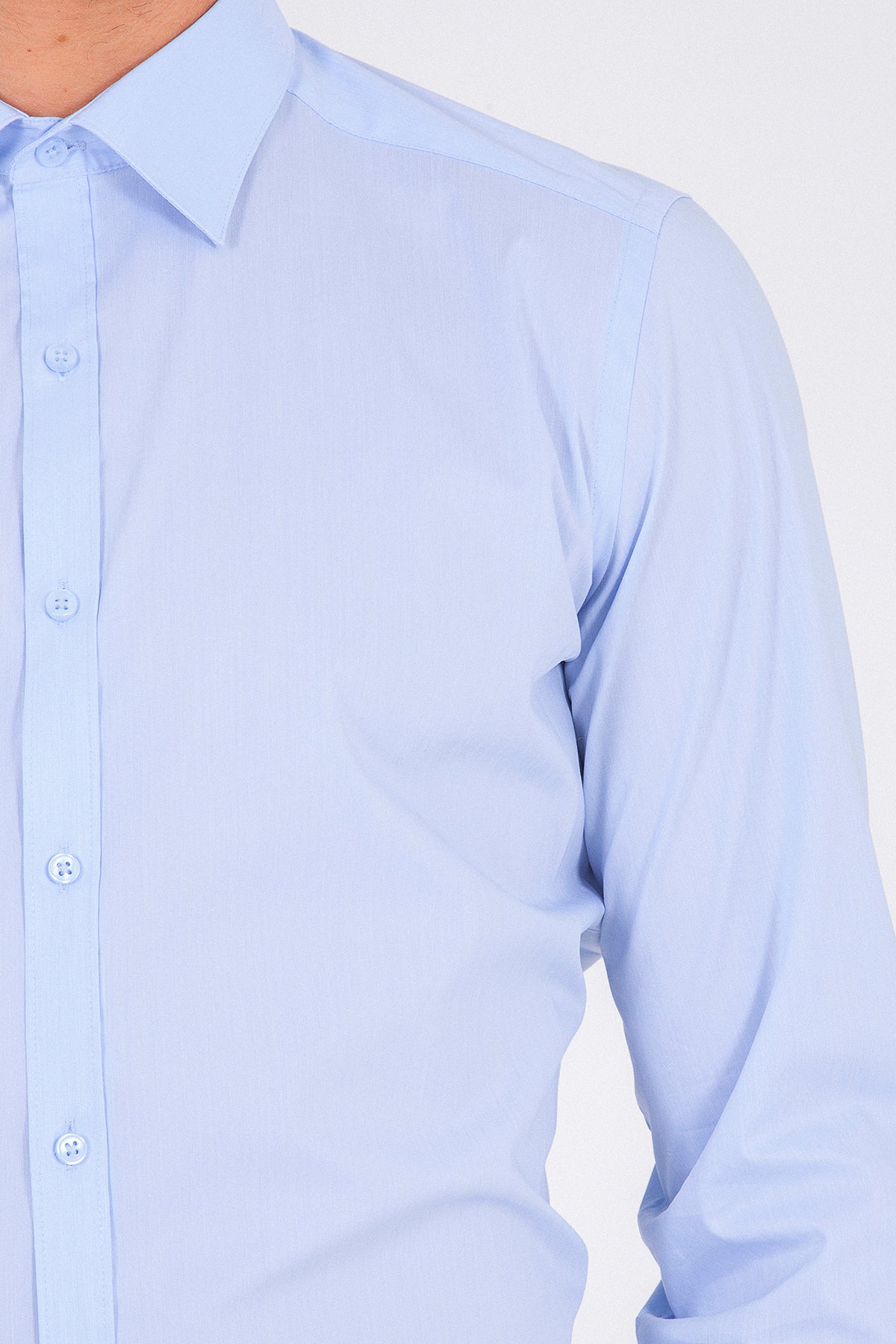 Slim Fit Plain Cotton Light Blue Casual Shirt - SAYKI