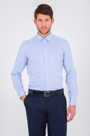 Slim Fit Plain Cotton Light Blue Casual Shirt - SAYKI