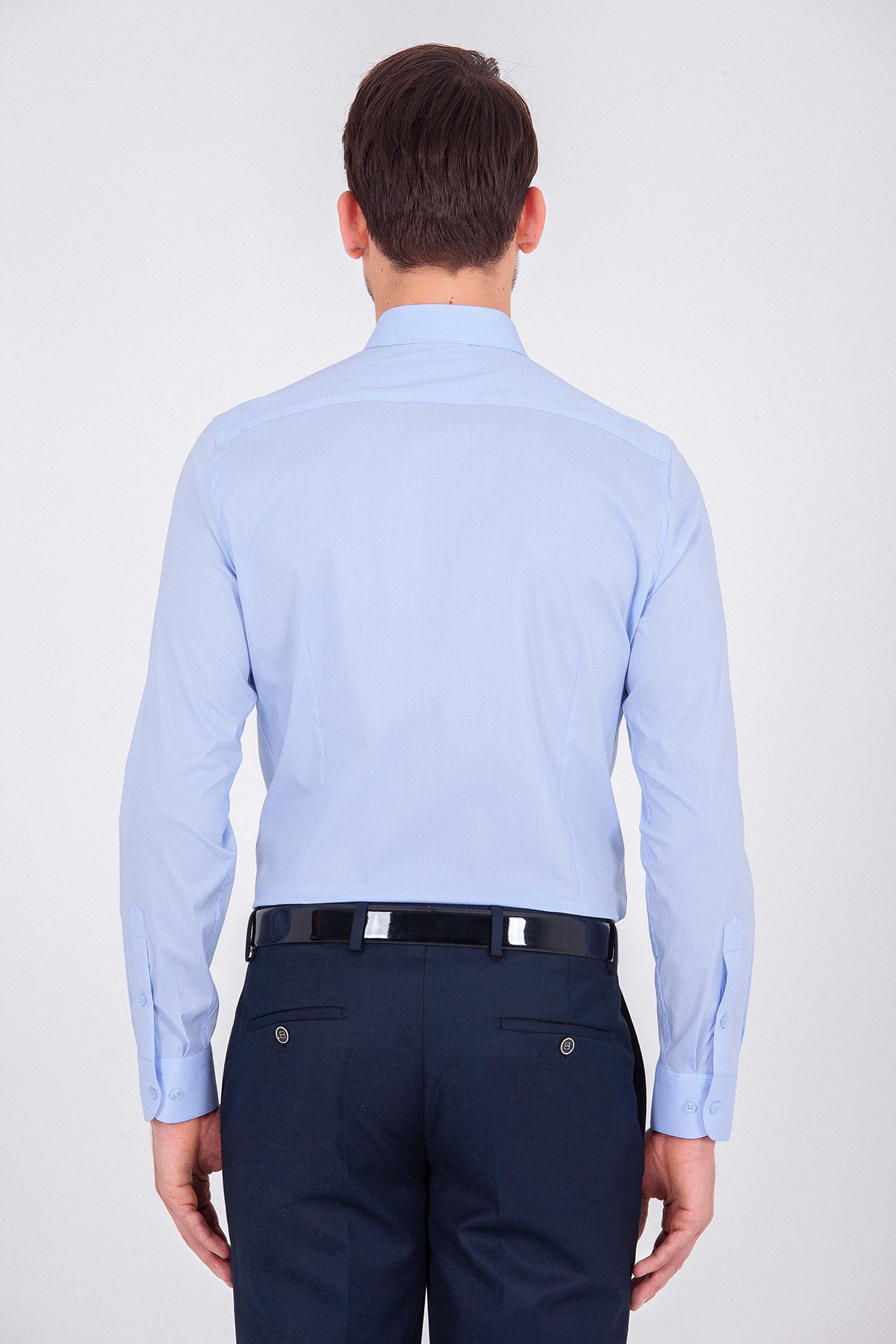 Slim Fit Plain Cotton Light Blue Casual Shirt - SAYKI