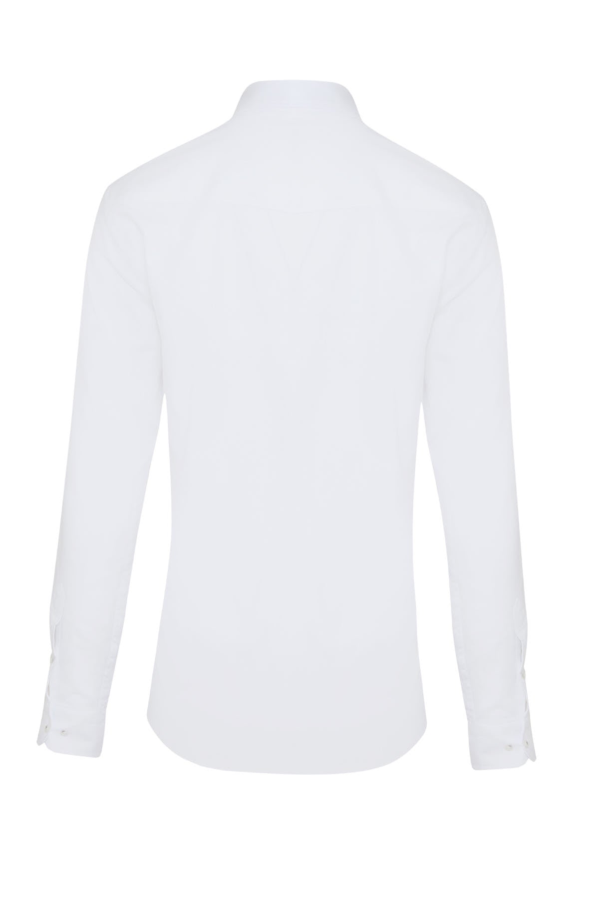 Slim Fit Plain Cotton White Casual Shirt - SAYKI