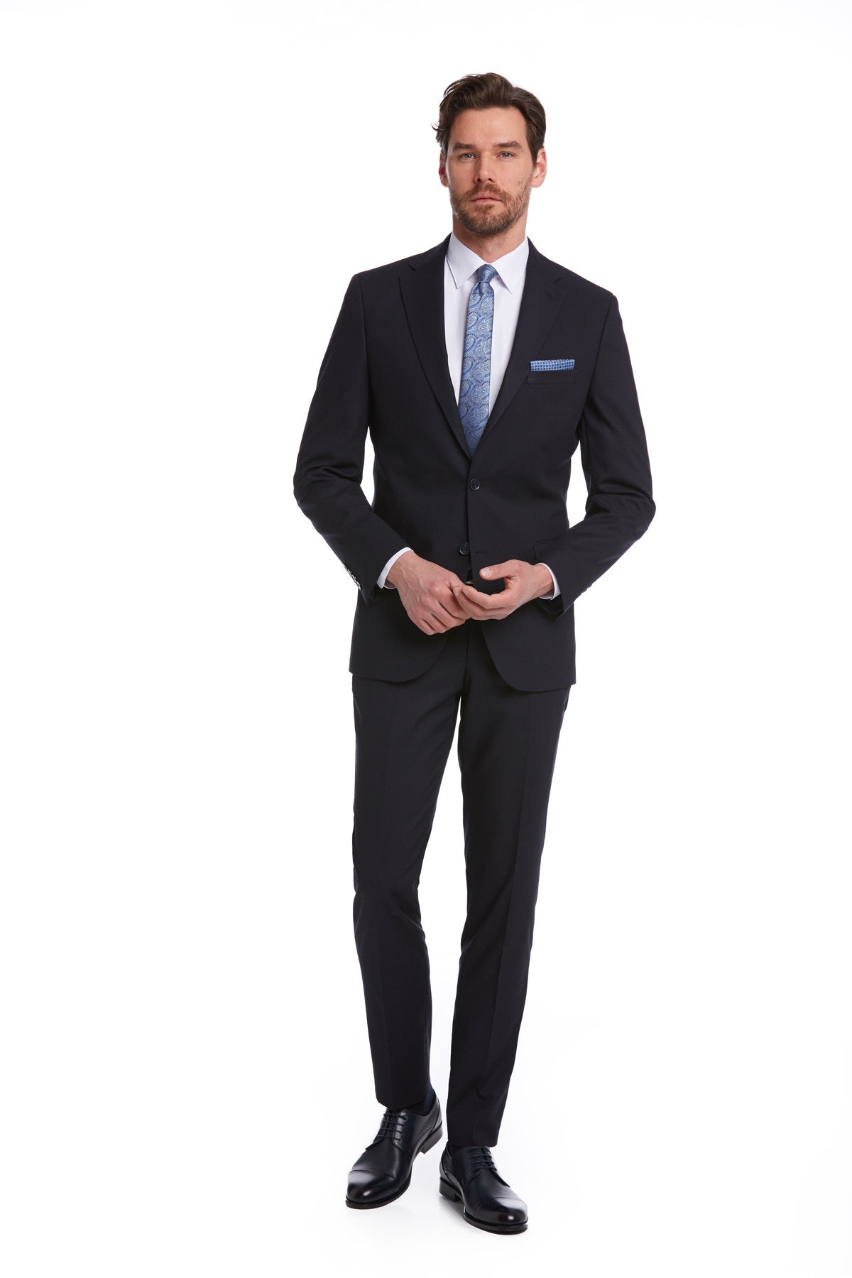 Slim Fit Plain Notch Lapel Navy Classic Suit - SAYKI