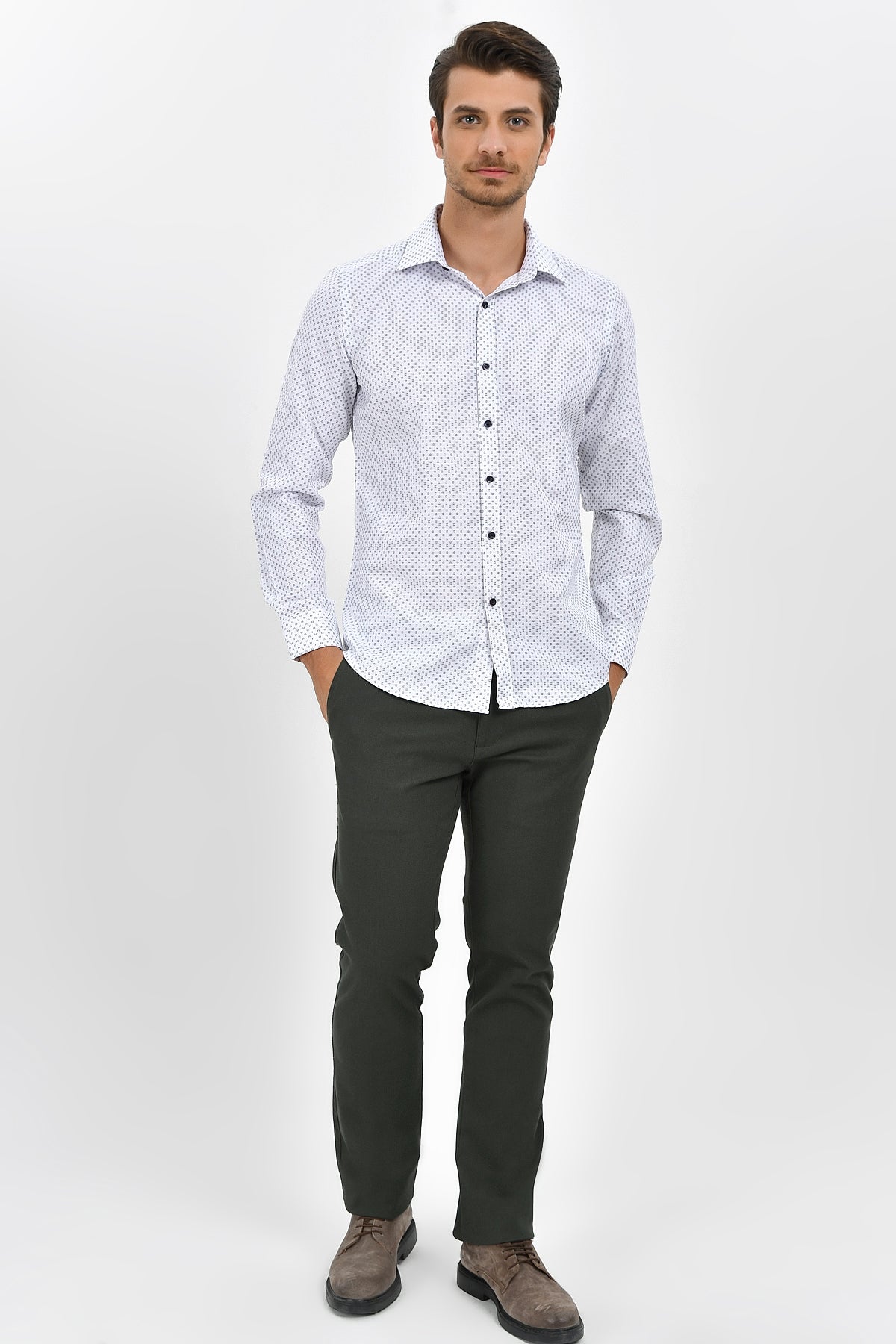 Slim Fit Printed 100% Cotton Blend Casual Shirt - SAYKI