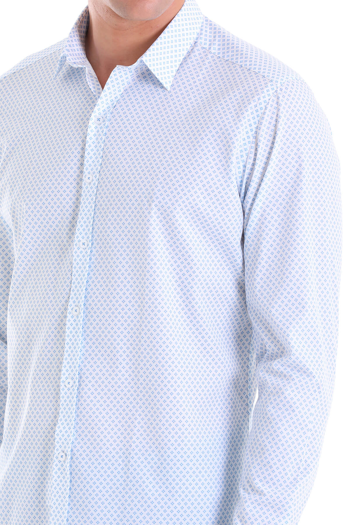 Slim Fit Printed 100% Cotton Blue Casual Shirt - SAYKI