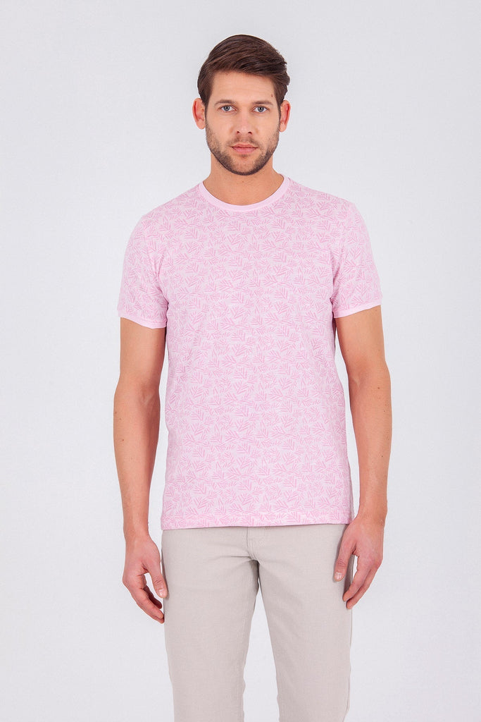 Slim Fit Printed Cotton Blend Pink Crew Neck T - Shirt - MIB