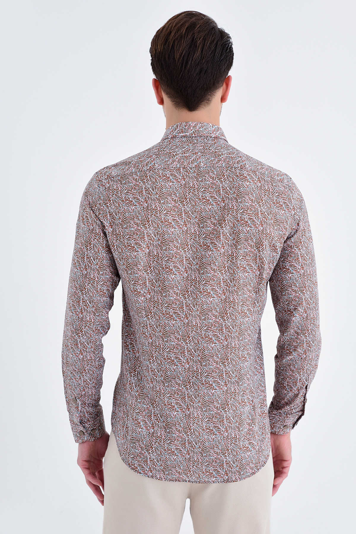 Slim Fit Printed Cotton Brown Casual Shirt - SAYKI