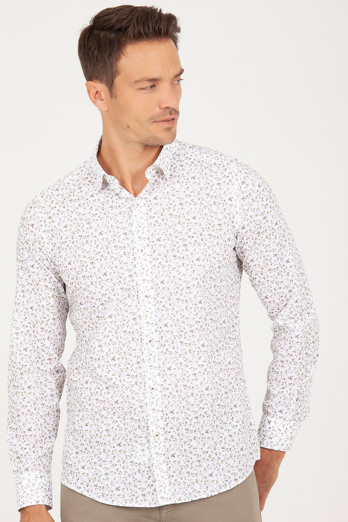 Slim Fit Printed Cotton Green Casual Shirt - SAYKI