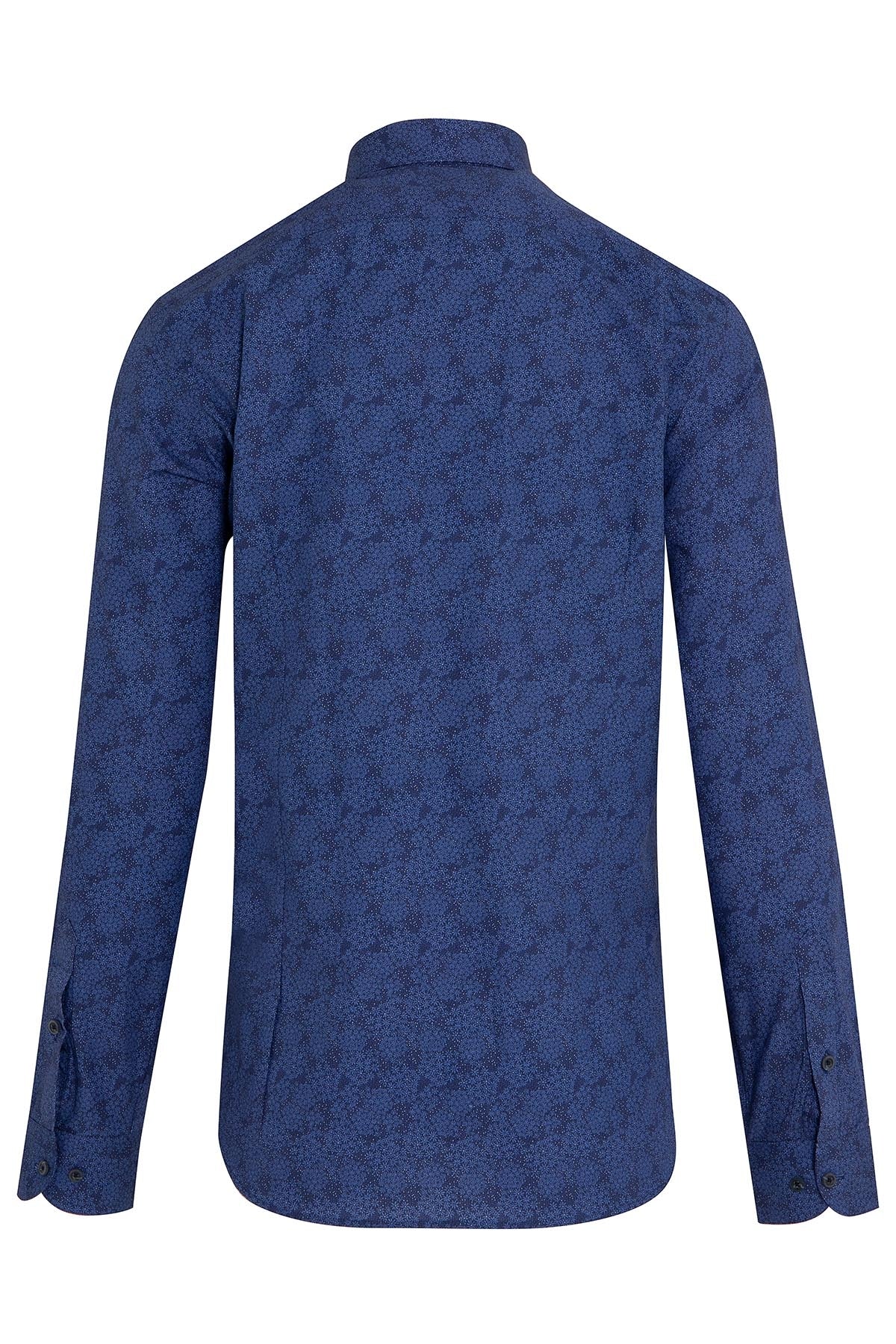 Slim Fit Printed Cotton Navy Casual Shirt - SAYKI