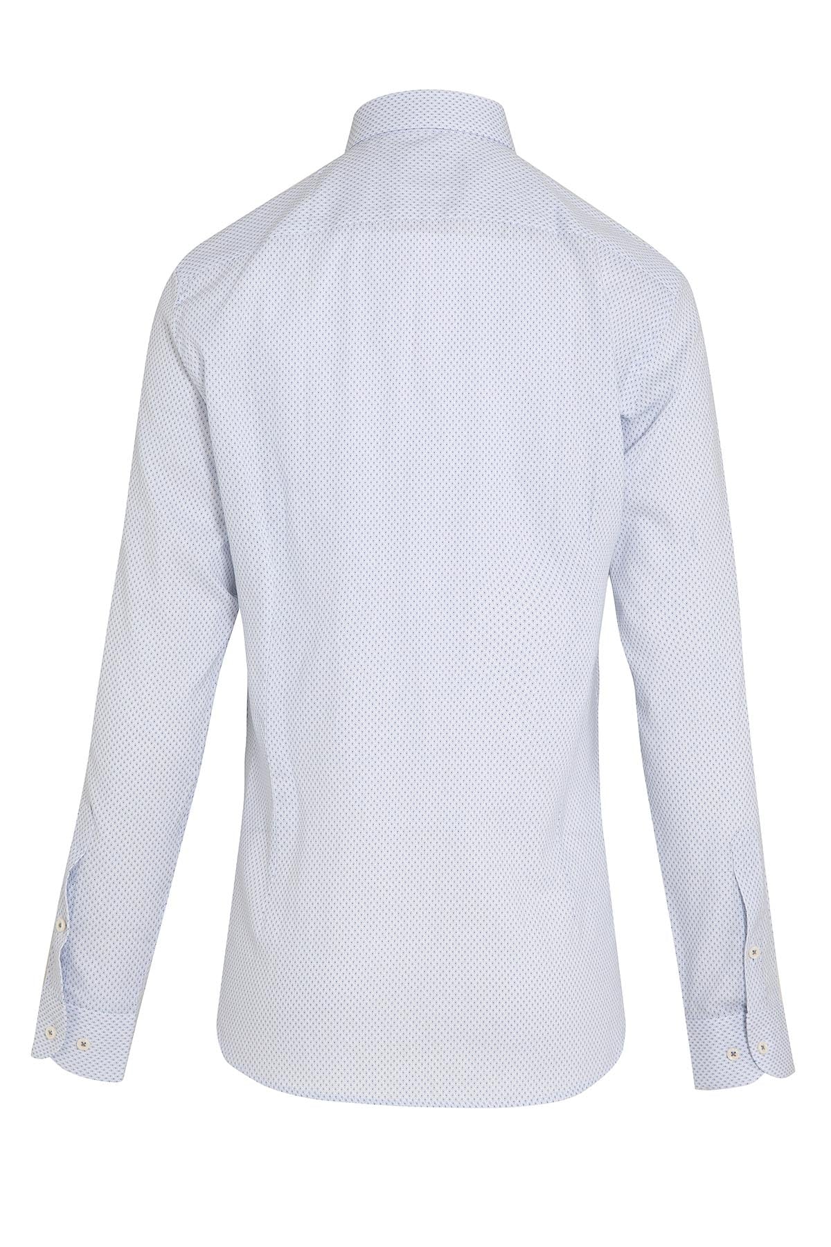 Slim Fit Printed Linen & Cotton Blue Casual Shirt - SAYKI