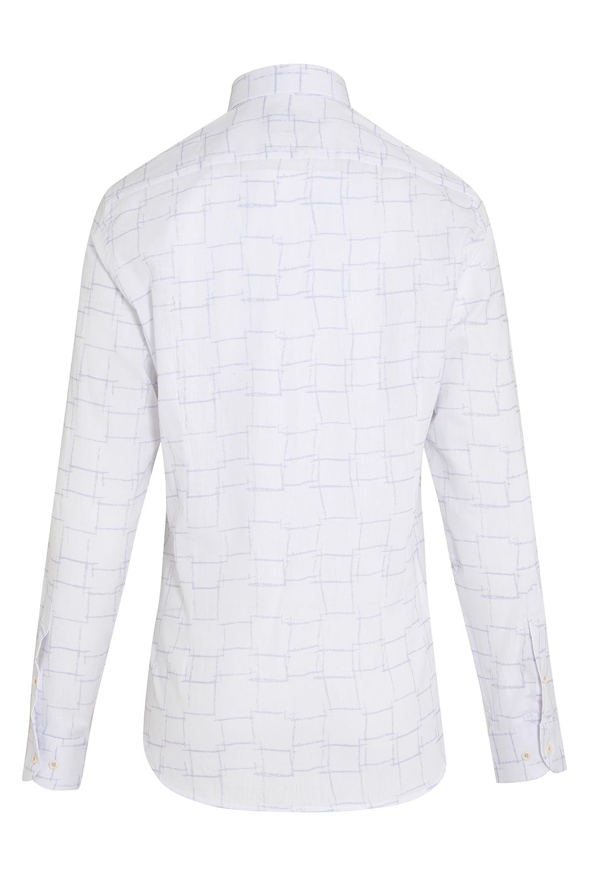 Slim Fit Printed Linen & Cotton Lilac Casual Shirt - SAYKI