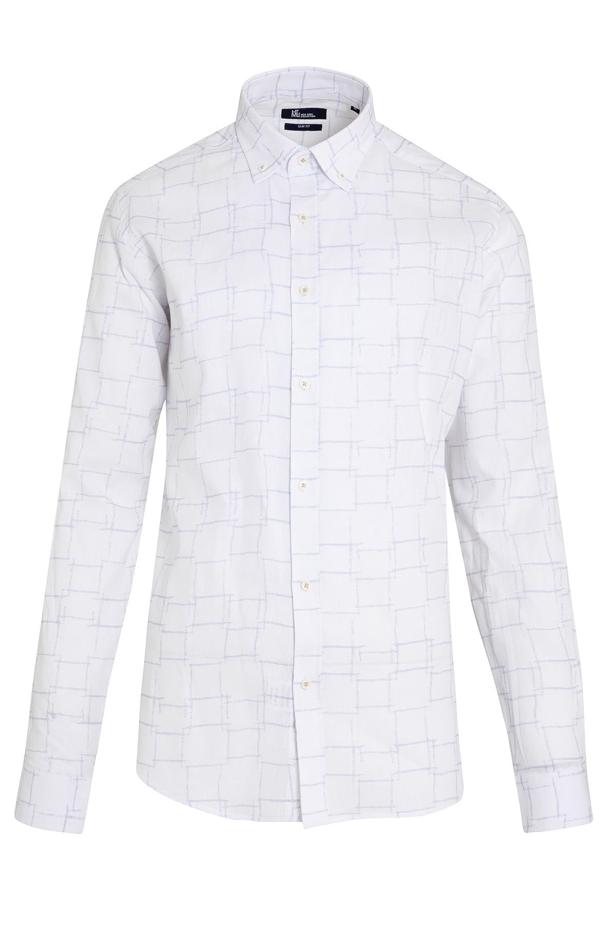 Slim Fit Printed Linen & Cotton Lilac Casual Shirt - SAYKI
