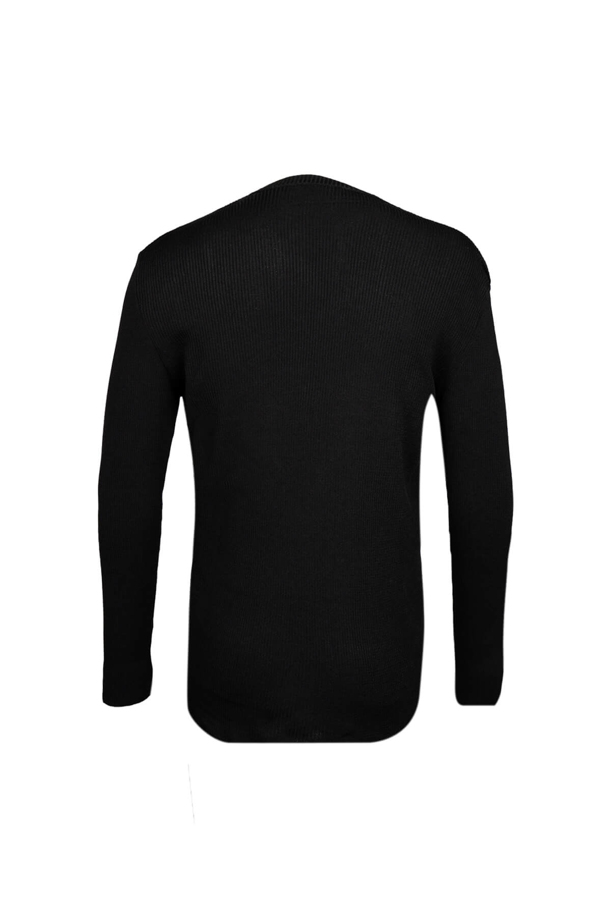 Slim Fit Rayon Black Crewneck Sweater - SAYKI
