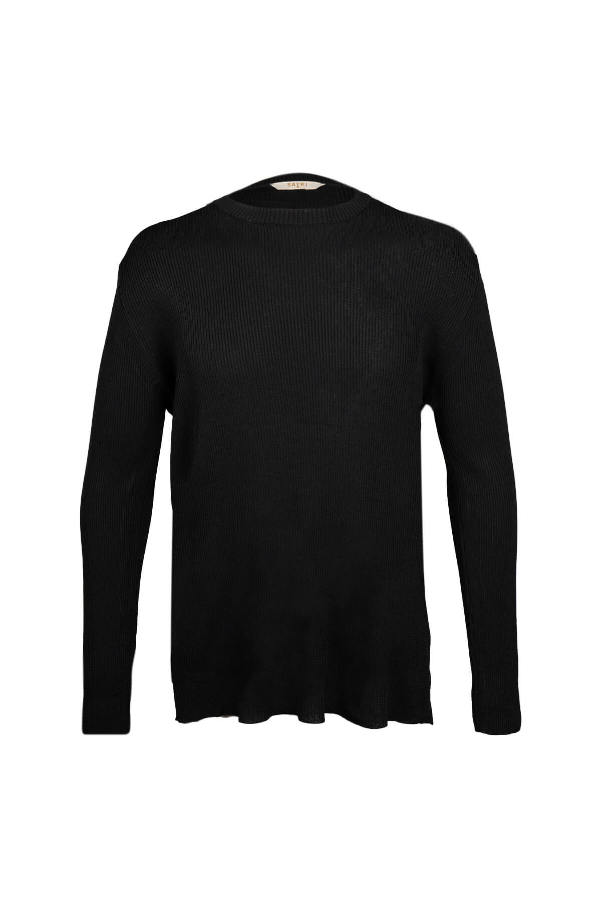 Slim Fit Rayon Black Crewneck Sweater - SAYKI