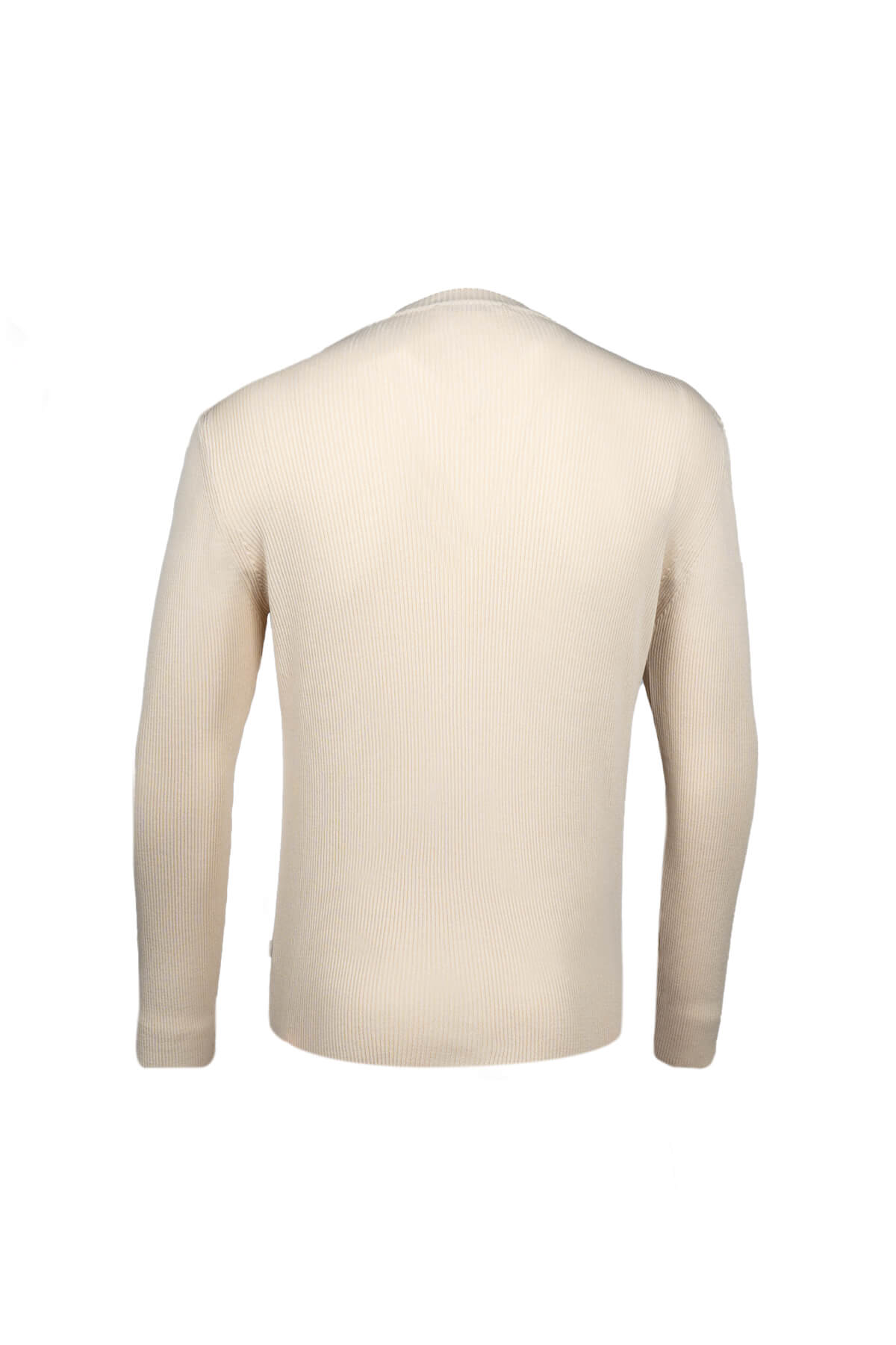 Slim Fit Ribbed Rayon Beige Crewneck Sweater - SAYKI