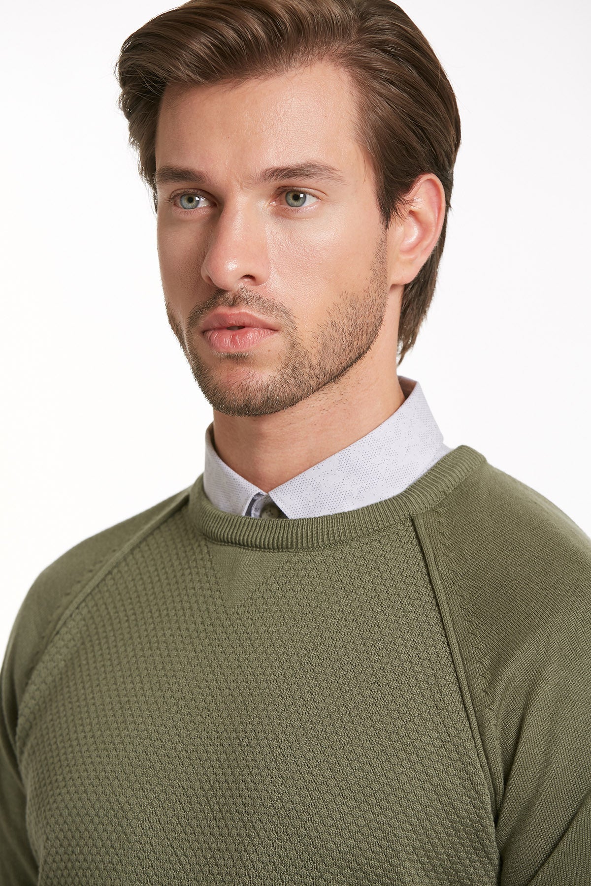 Slim Fit Seagrass Cotton Blend Crewneck Sweater - SAYKI