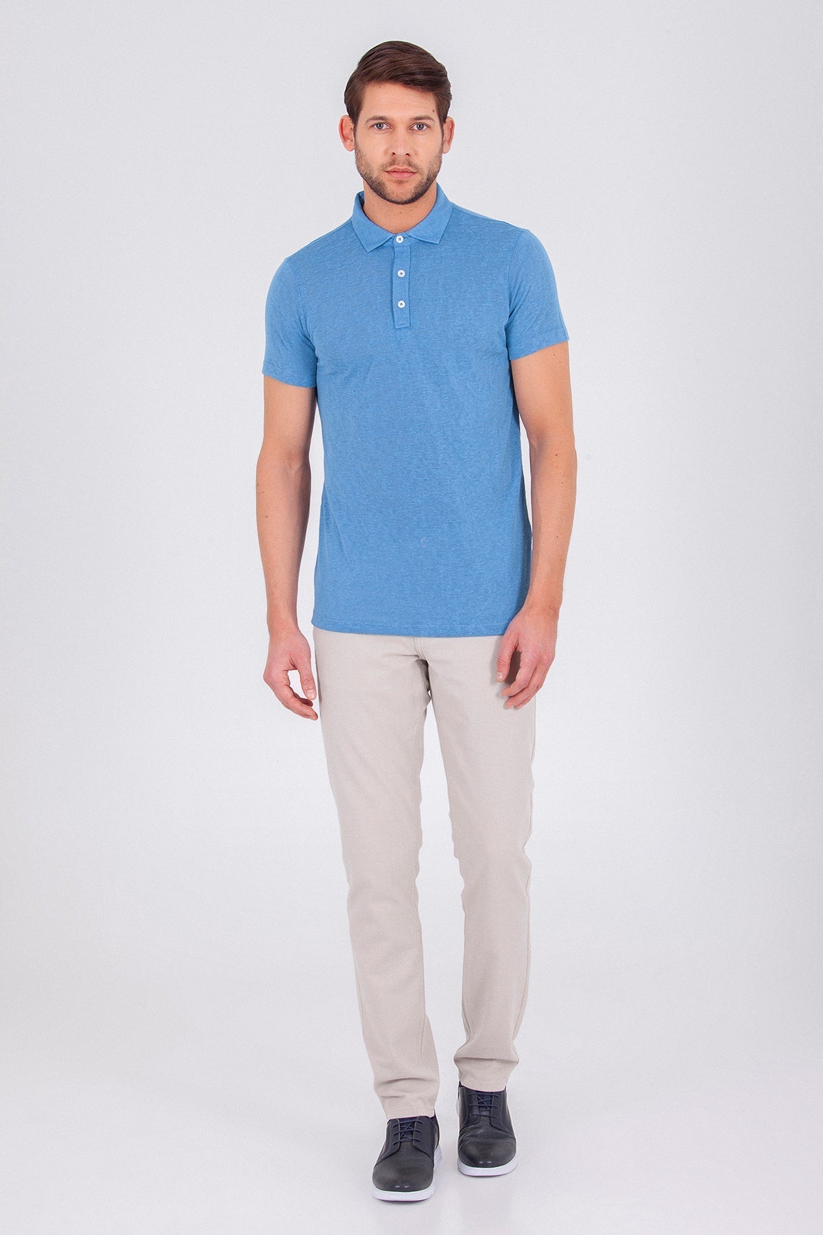 Slim Fit Short Sleeve Blue Polo T-Shirt - SAYKI