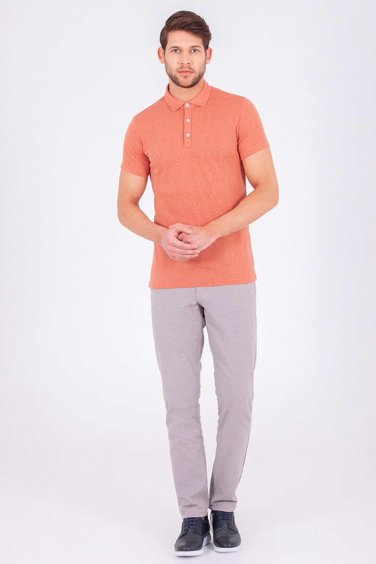 Slim Fit Textured Coral Polo T-Shirt - SAYKI