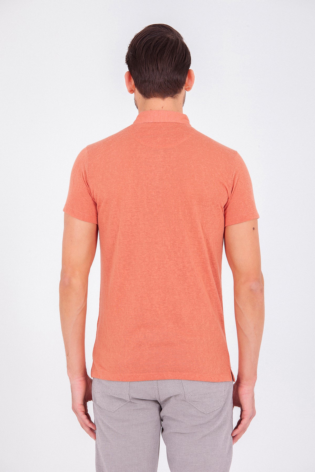 Slim Fit Textured Coral Polo T-Shirt - SAYKI