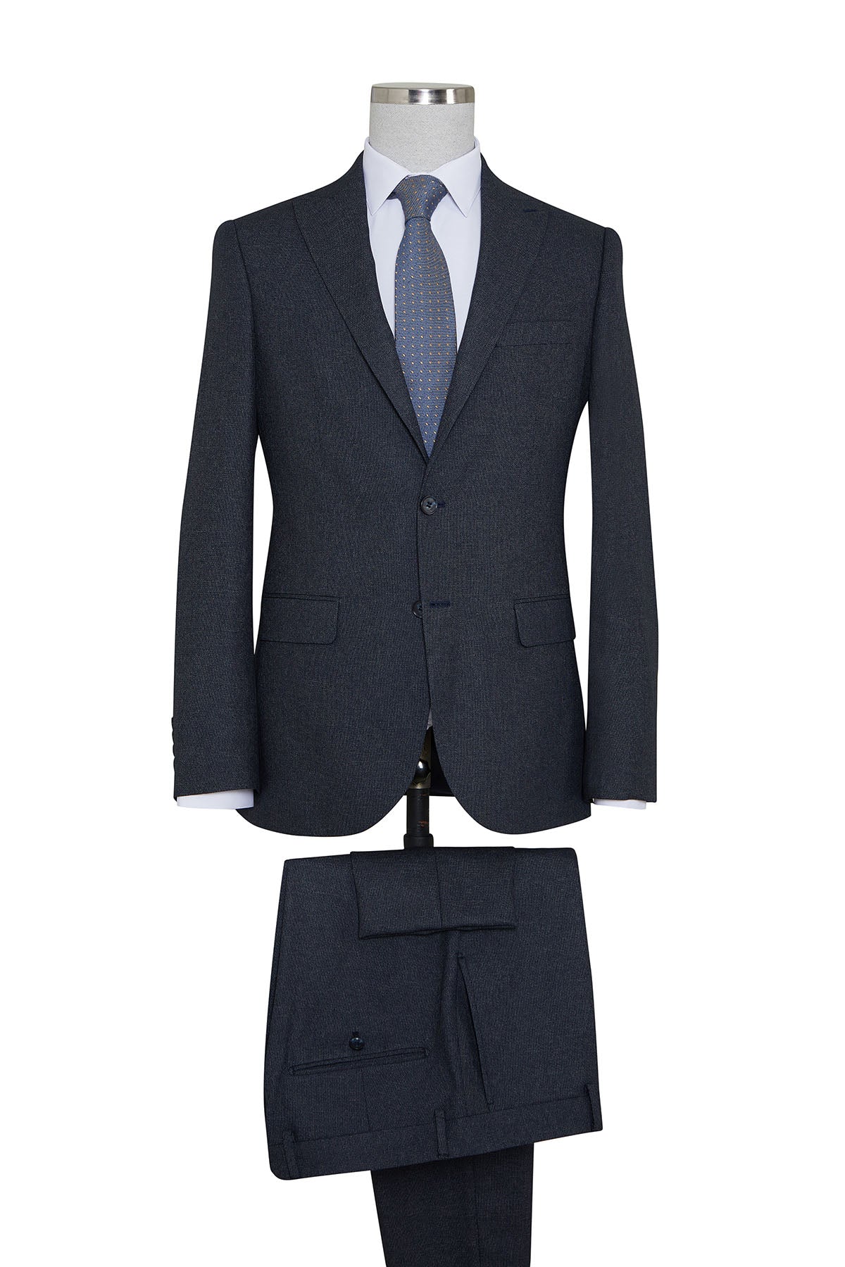 Slim Fit Textured Notch Lapel Navy Classic Suit - SAYKI