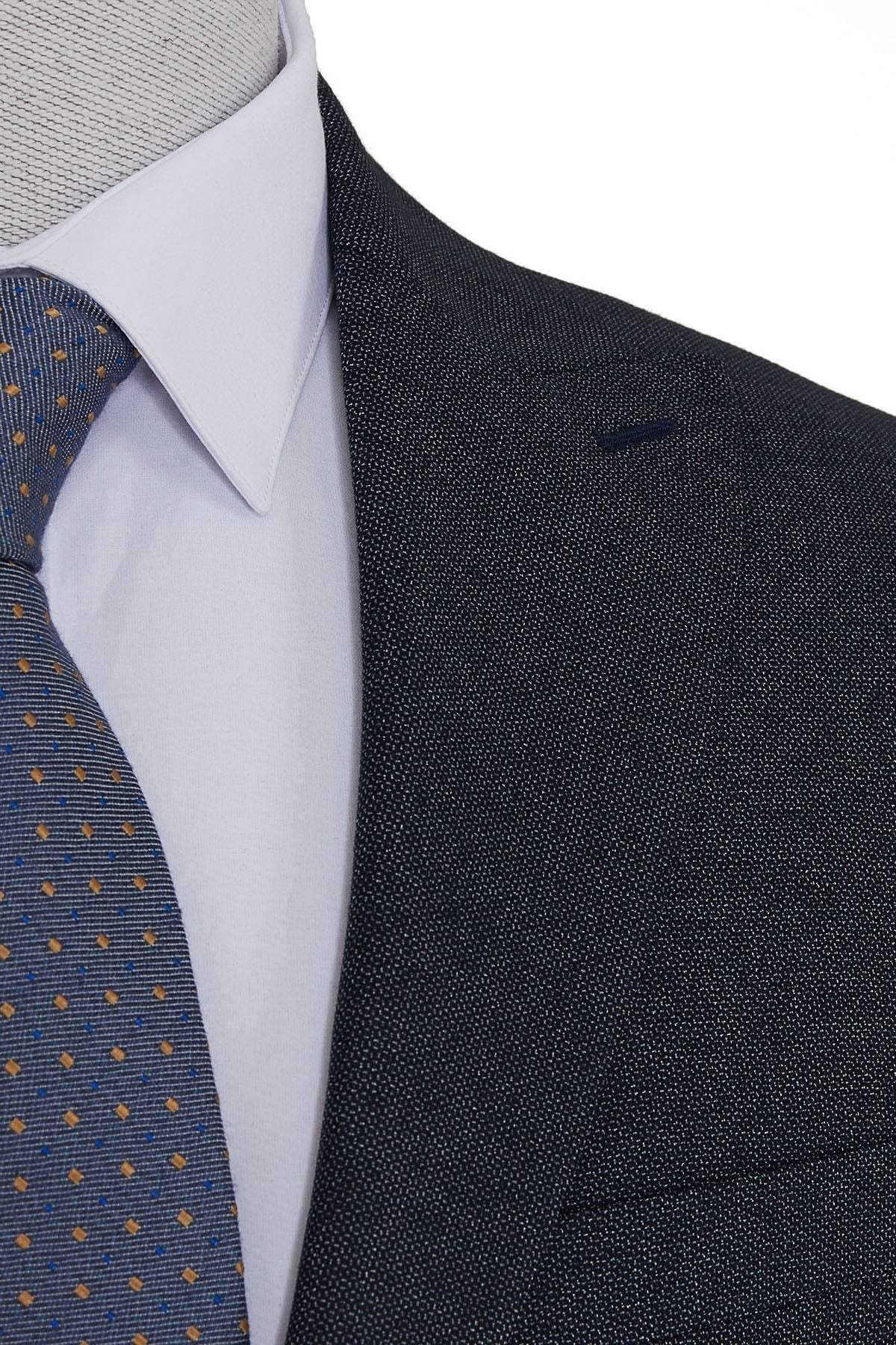 Slim Fit Textured Notch Lapel Navy Classic Suit - SAYKI