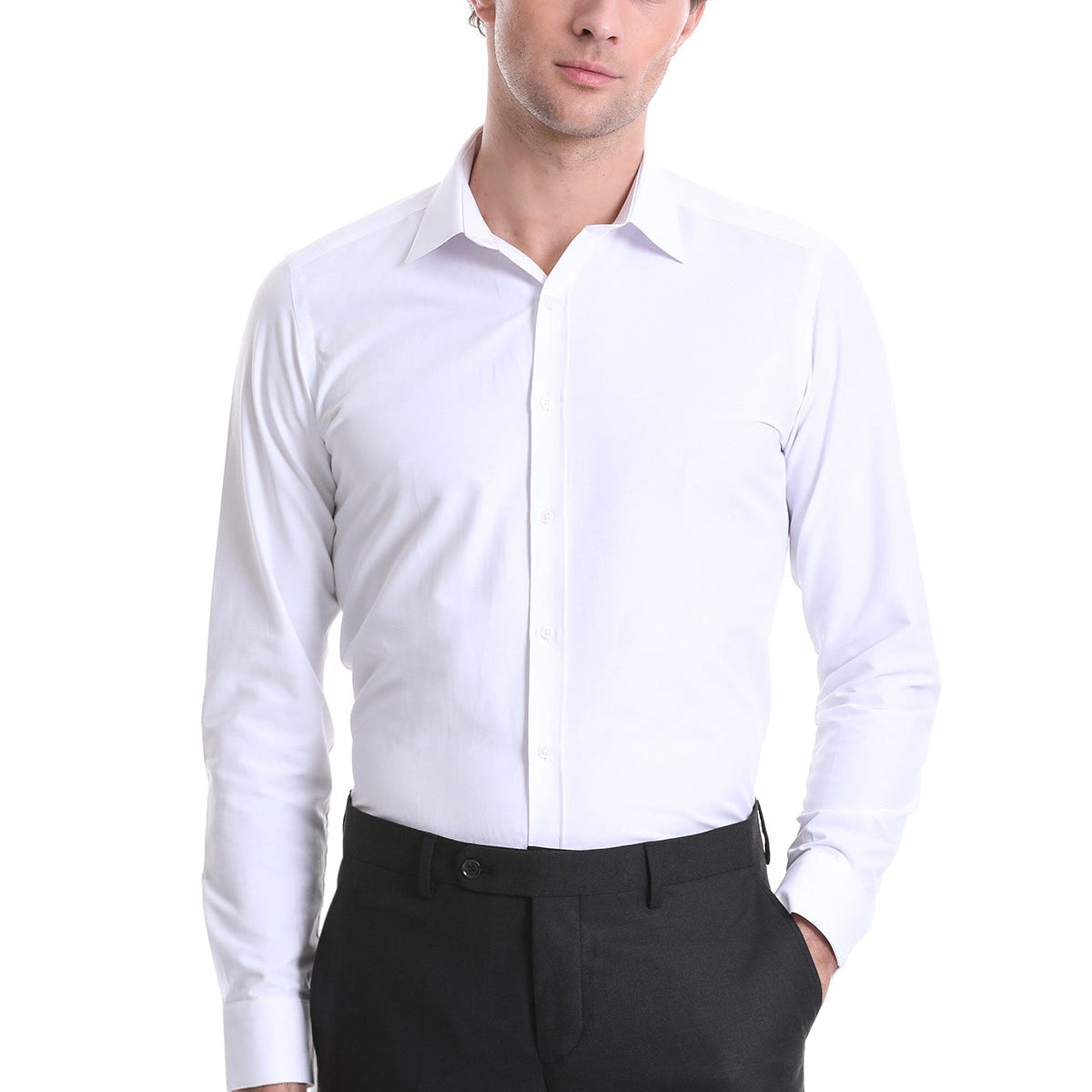 slim fit white dress shirt Men's Slim Fit White Cotton Blend Dress Shirt