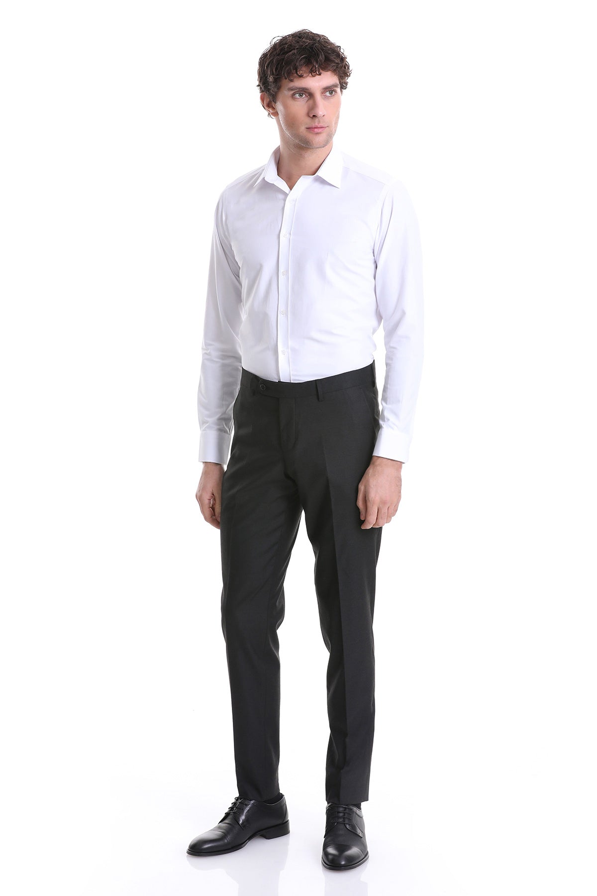 Slim Fit White Cotton Blend Dress Shirt - SAYKI