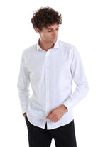 Slim Fit White Long Sleeve 100% Cotton Dress Shirt - SAYKI