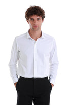 Slim Fit White Long Sleeve 100% Cotton Dress Shirt - SAYKI