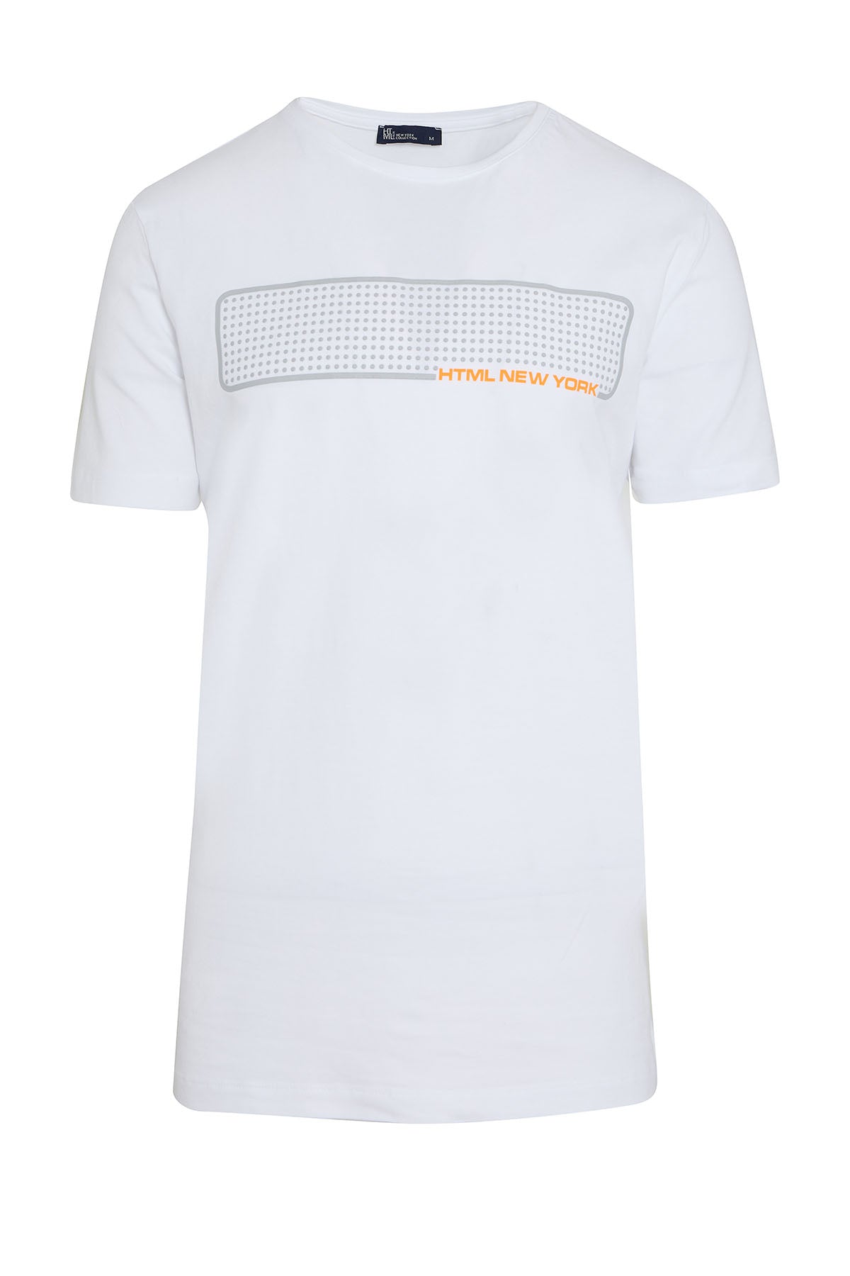 Slim Fit White Printed Cotton Blend Crew Neck T-Shirt