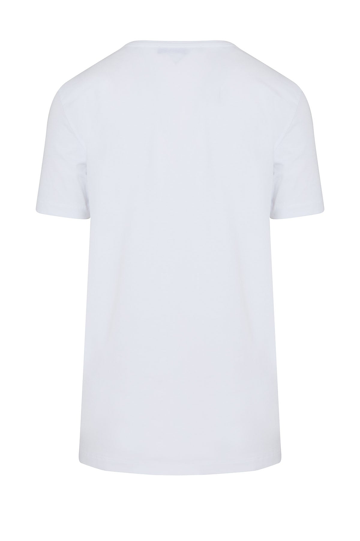 Slim Fit White Printed Cotton Blend Crew Neck T-Shirt