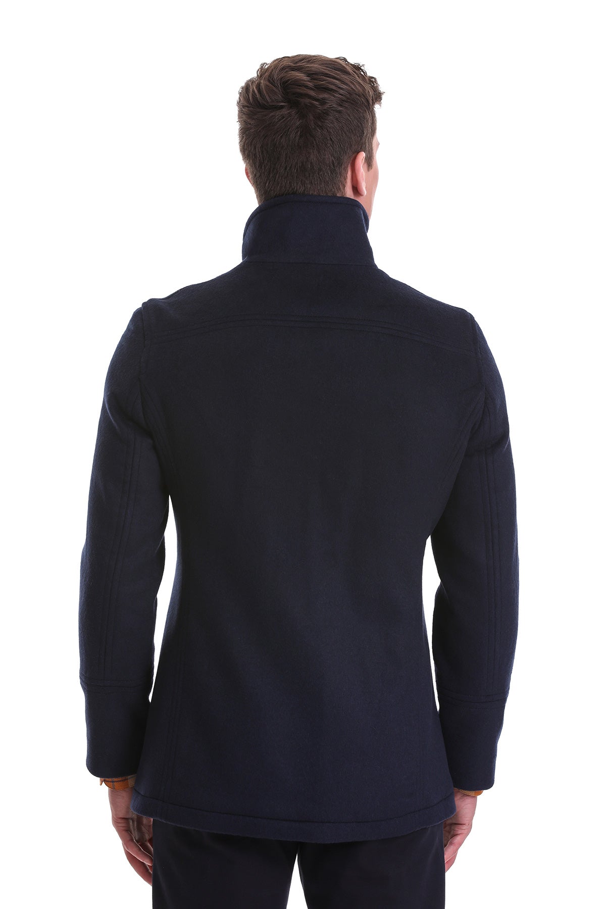 Slim Fit Wool Blend Double-Breasted Navy Peacoat - SAYKI