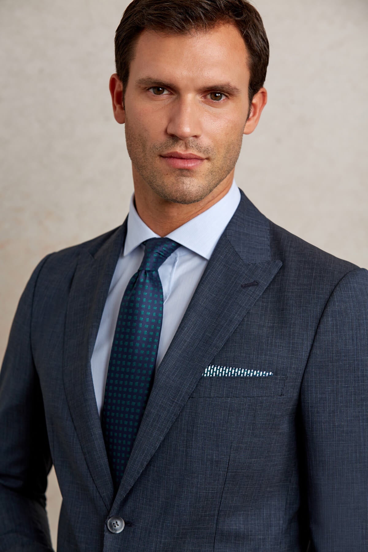 Slim Fit Wool Blend Navy Peak Lapel Classic Suit - SAYKI