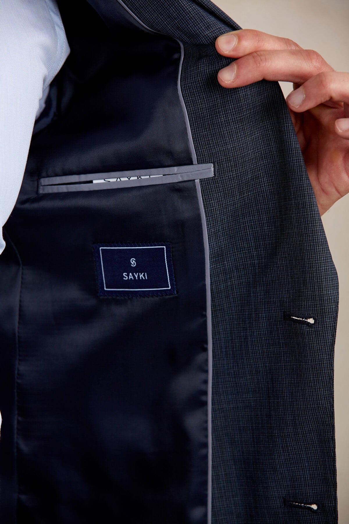 Slim Fit Wool Blend Navy Peak Lapel Classic Suit - SAYKI